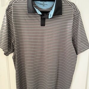 Rhone Performance Polo Shirt Gray and Black with Classic Stripes